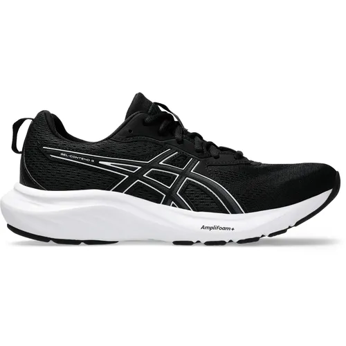 Asics GEL-CONTEND 9 Laufschuh - Hohe Dämpfung in Schwarz - Laufschuhe mit AMPLIFOAM+ und GEL-Technologie für optimale Dämpfung, ideal für Läufer, die Komfort suchen. Größe 39 EU, atmungsaktives Mesh-Obermaterial.