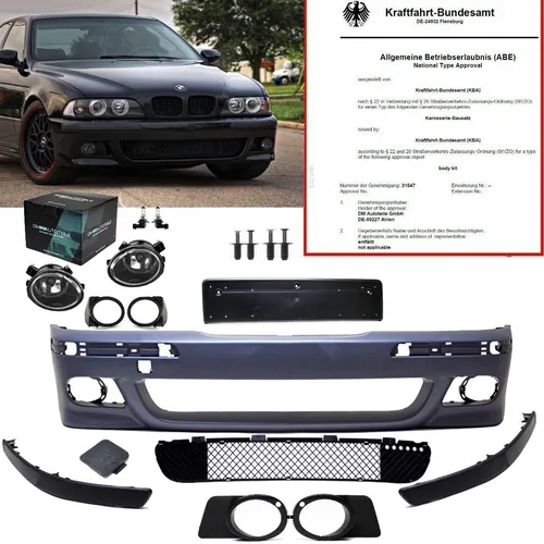 SPORT Stoßstange ABS ohne PDC/SRA+ Nebel Set für BMW E39 - Hochwertige Stoßstange für BMW E39 Limousine & Touring (1995-2003), perfekter Sitz für M5 und M-Paket Modelle ohne Parkhilfe. Ideal für eine ansprechende Optik und Funktionalität.
