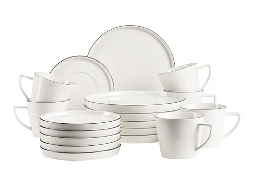 MÄSER Kaffeeservice SITA, 18-tlg für 6 Personen - Elegantes Porzellan-Kaffeeservice in Schwarz und Weiß, spülmaschinengeeignet und ideal für stilvolle Kaffeerunden im Haushalt.