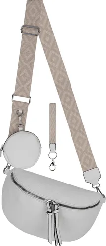 EAAKIE Bauchtasche Umhängetasche Crossbody-Bag Kunstleder Italy-Design WHITE (53096) - Stylische Bauchtasche aus hochwertigem Kunstleder mit verstellbarem Trageriemen. Ideal für Freizeit, Schule und Reisen. Großes Hauptfach mit praktischen Fächern für bestmögliche Organisation.