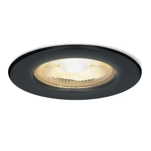 HOFTRONIC Nola - LED Einbaustrahler 68mm Schwarz - IP65 Wasserdicht für Außen, Dachüberstand und Bad - 5W 450lm - 2700K Extra Warmweiß - Deckeneinbauleuchte Einbauspots