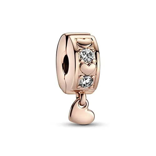 PANDORA Unendlichkeits-Herzen Funkelnder Charm-Anhänger aus 14 Karat rosévergoldeter Metalllegierung und Zirkonia - Kompatibel mit PANDORA Moments Armbänder