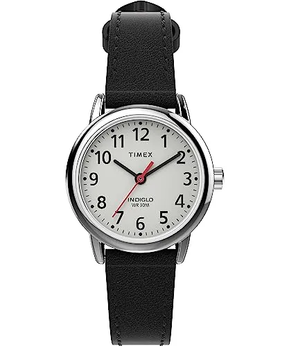 Timex Easy Reader Damenuhr - Armbanduhren für Damen mit silberfarbenem Gehäuse, schwarzem nachhaltigem Band und weißem Zifferblatt. Ideal für den Alltag mit QuickDate-Funktion und Indiglo-Nachtlicht.