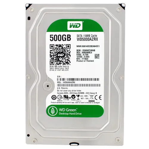 Western Digital 500GB WD5000AZRX Festplatte - Internes 3,5" HDD mit 500GB Speicher, 7200U/min und 64MB Cache für schnelle Datenübertragungen und niedrigen Geräuschpegel, ideal für Desktop-PCs.