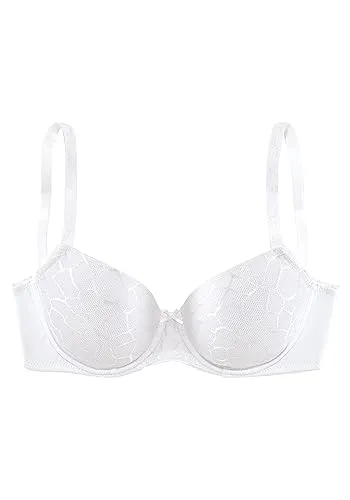 Schalen-BH LASCANA "Chiara", Damen, Gr. 100, Cup C, weiß - Modischer Schalen-BH mit grafischer Spitze und nahtlos vorgeformten, leicht wattierten Cups. Ideal für einen eleganten Look unter der Kleidung. Perfekt kombinierbar mit passendem Unterteil.