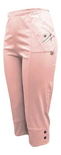 Kurze Hosen Damen Sommerhosen Bermuda 7/8 Schlupfhose leichte Stoffhose angenehme Caprihose mit Taschen (42-44, Rosa)