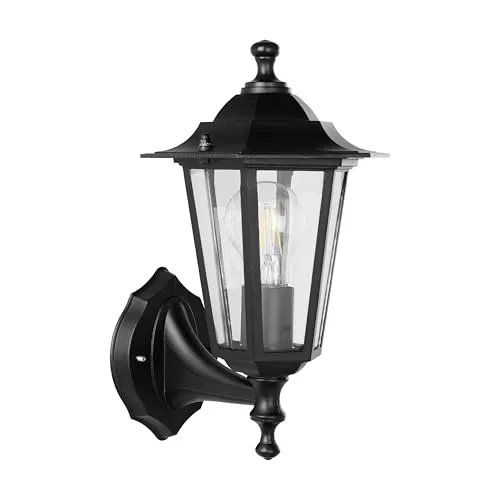 EGLO Außen-Wandlampe Laterna 4, 1 flammige Außenleuchte, Wandleuchte stehend aus Aluguss und Glas, Schwarz, E27 Fassung, IP44