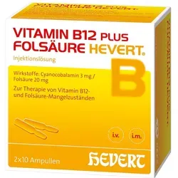 Vitamin B12 plus Folsäure Hevert Ampullen 20 St - Vitamin B Tabletten für eine optimale Nervenfunktion und Unterstützung der Blutbildung, ideal für vegane Ernährung.