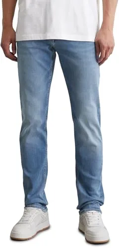 MARC O'POLO 5-Pocket-Jeans Sjöbo in Cross-Hatch-Denim - Herren Jeans in modernem Shaped Fit, gefertigt aus 98% Bio-Baumwolle und 2% Elasthan für exzellenten Tragekomfort. Ein nachhaltiges Wardrobe Essential in lässigem dunkelblau.