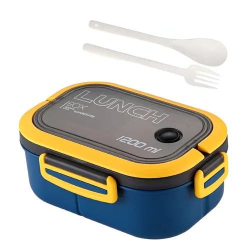 4-teiliges Kinder-Lunch-Set „Navy“ – Brotdose 1200 ml mit Doppel-Fächer Besteck