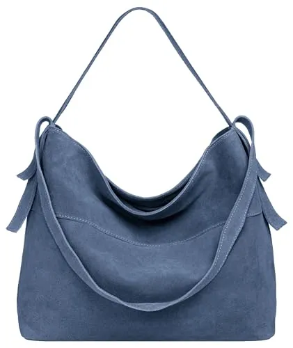 Caspar Vintage Leder Schultertasche - Jeans Blau, Modell No.816 - Stilvolle Schultertasche aus hochwertigem Wildleder im Vintage Design. Geräumiges Hauptfach mit Reißverschluss und praktischem Platz für Laptop & Co. Handgefertigt in Italien - ein elegantes Accessoire für jeden Anlass.