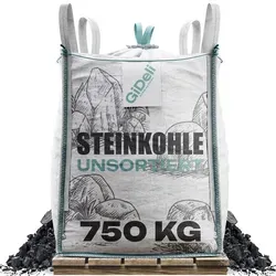GiDeli Steinkohle 750kg - Hochwertige Anthrazitkohle für Ofen und Kaminofen - Hochwertige Anthrazitkohle mit einem Brennwert von 24–26 MJ/kg sorgt für eine starke und langanhaltende Verbrennung. Ideal für verschiedene Ofentypen und einfache Lagerung im praktischen Big Bag.
