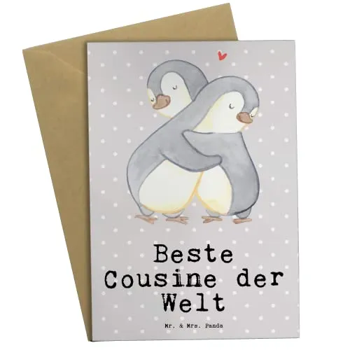 Mr. & Mrs. Panda Glückwunschkarte Pinguin Beste Cousine der Welt - Geschenk, Verwandtschaft, weihnachtskarten, Beileidskarte, babykarte, Cousinchen, einladungskarten, Tochter von Tante, Cousin