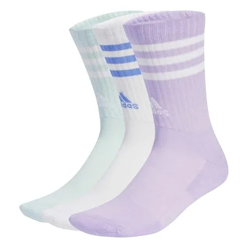 adidas Unisex 3-Stripes Cushioned Crew Socks 3 Pairs, Powder Plum/White/Halo Mint, 10.5-12.5