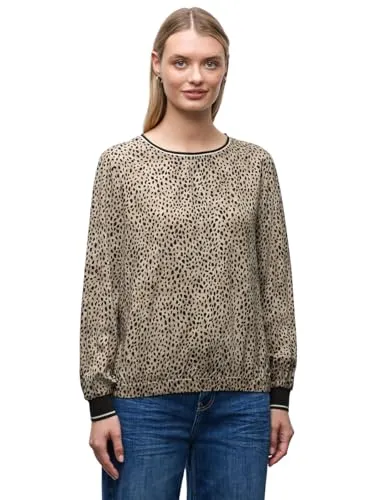 Street One Bluse in Beige - 36 mit Leopardenmuster - Elegante Bluse aus 100% LENZINGTM ECOVEROTM Viskose, ideal für jeden Anlass. Bequemer Rundhalsausschnitt und modische Rippstrick-Ärmelabschlüsse sorgen für optimalen Tragekomfort.