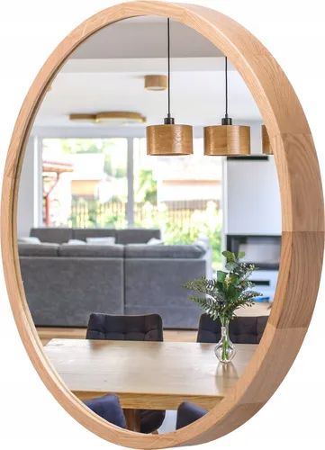 STOLARNIA PIKA Rundspiegel aus Eiche - 47 cm Wandspiegel mit Holzrahmen - Dekorative Wandspiegel mit hochwertigem Holzrahmen, der Eleganz und Langlebigkeit vereint. Ideal für Badezimmer, Flur und Wohnzimmer - zeitloses Design für jeden Raum.