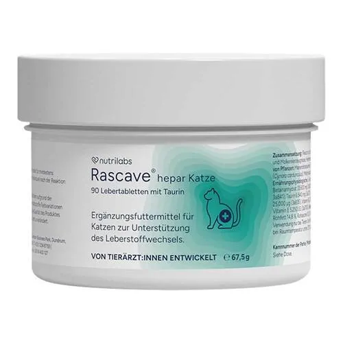 Rascave Hepar Kautabletten für Katzen - 90 Stück - Arzneimittel zur Unterstützung der Leberfunktion bei Katzen, rezeptfrei erhältlich und einfach zu verabreichen in Kautablettenform.
