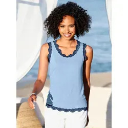 Shirttop HEINE, Damen, Gr. 36, blau (eisblau), 95% Viskose, 5% Elasthan, unifarben, Rundhals, ohne Ärmel, Tops