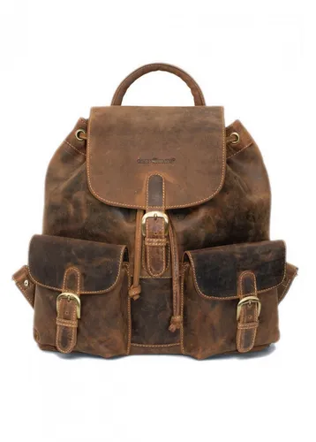 Greenburry Vintage City Rucksack Backpack Leder Daypack Braun 1711-25 - Damentaschen: Hochwertiger Leder-Rucksack im Vintage-Stil mit verstellbaren Trägern und praktischen Außentaschen, ideal für Freizeit und Reisen.