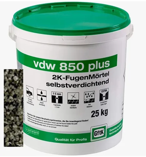 VDW 850 Plus Fugenmörtel, Natur, 25 Kg - Selbstverdichtend - Fugenabdichtungen für Naturstein- und Betonpflaster. Der selbstverdichtende Mörtel sorgt für eine schnelle, dauerhafte Verfugung und ist auch bei Regen und niedrigen Temperaturen verarbeitbar.