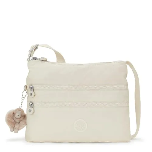 Kipling ALVAR Mittelgroße Umhängetasche - Beige Pearl - Umhängetasche mit verstellbarem Schultergurt und Kipling Affen, perfekt organisiert mit 2 Reißverschlussfächern für Handy, Geldbörse und mehr.