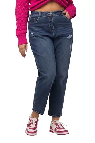 Ulla Popken Damen Mom Jeans, Blue Denim, W50 / L32 - Jeans in lässiger, bequemer Passform mit 5-Pocket-Schnitt und Stretchkomfort, ideal für den Alltag