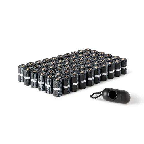 Amazon Basics Hundekotbeutel mit Spender und Leinenclip, Unparfümiert, 900 Beutel (60 Packungen mit je 15 Beuteln), Schwarz