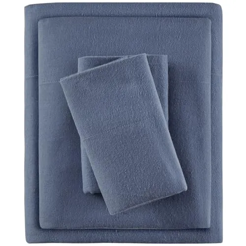 Sleep Philosophy True North by Kuscheliges Flanell-Bettwäsche-Set, 100% Baumwolle, Bedruckt, Tiere, Sterne, niedlich, ultraweich, für kaltes Wetter, voll, blau, einfarbig, 4-teilig