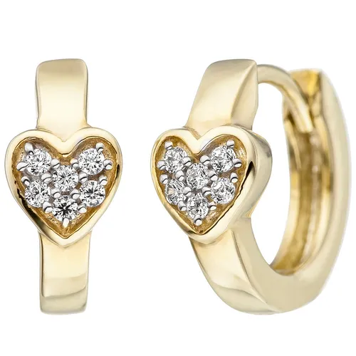 Ohrringe Creolen Herz Herzen weiße Zirkonia 375 Gold Gelbgold Kinderohrringe