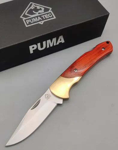 PUMA TEC Taschenmesser Pakkaholz gold Messingbacken AISI 420 Stahl Backlock Fang