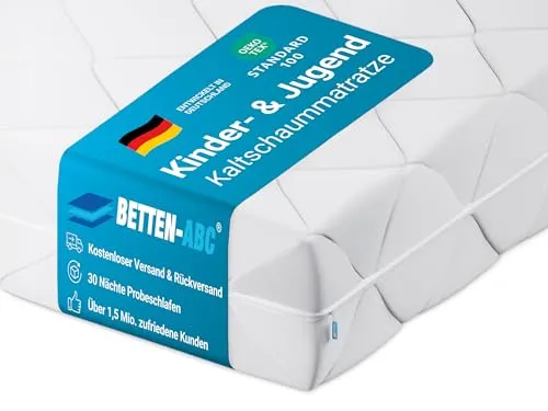 Betten-ABC Kidz – Kinder- und Jugendmatratze mit waschbarem Bezug - Sonstige Matratzen für erholsamen Schlaf mit atmungsaktivem Bezug und optimaler Unterstützung der Wirbelsäule, schadstoffgeprüft nach ÖkoTex Standard 100.