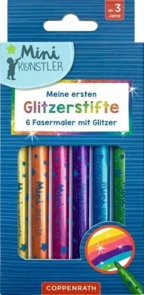 Meine ersten Glitzerstifte - Kreativität: Set mit 6 leuchtenden Fasermalern in Glitzerfarben, ideal für kreative Projekte und zum Ausmalen.