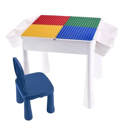 Coemo BAU- und Spieltisch Sascha - Inkl. Stuhl, 4 Steckplatten für Bausteine und Wasserspieltisch, fördert Kreativität und Motorik bei Kindern