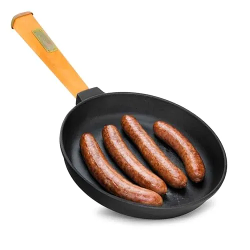 Gusseisen Pfanne Ø24cm mit abschraubbarem Holzgriff - Vielseitige Gusseisenpfanne für Braten, Schmoren und Kochen. Ideal für alle Herdarten und Grills. Hält die Temperatur optimal und ist nahezu unzerstörbar. Inklusive Pflegeanleitung.