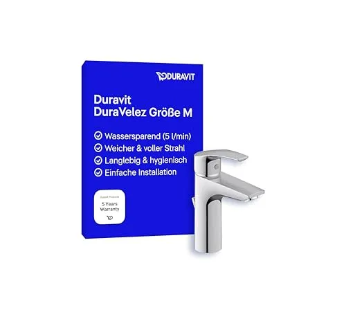 Duravit DuraVelez wassersparende Waschtischarmaturen, Größe M (Auslauf Höhe 106 mm), Waschbecken Armatur, Wasserhahn Bad mit Zugstangen-Ablaufgarnitur, Chrom