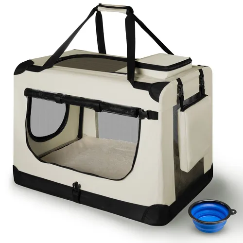 Juskys Tiertransporttasche Lassie, Beige - Praktische Transportlösung für Hunde - Tier-Transporttaschen mit Decke, Fressnapf und robustem Material, ideal für sichere Reisen mit Ihrem Hund.