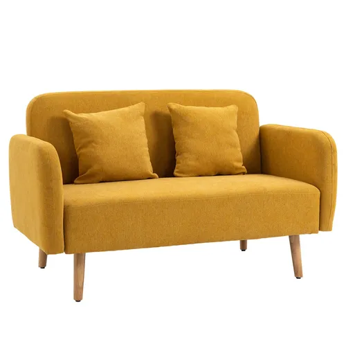 HOMCOM 2-Sitzer Doppelsofa mit Kissen und Anti-Rutsch Beinen - Einzelsofa in natur und gelb, mit gemütlichen Kissen und sicheren Anti-Rutsch Beinen für stabilen Komfort in jedem Wohnraum.