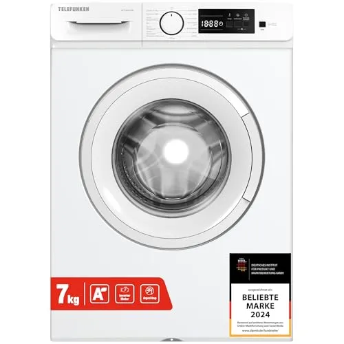 Telefunken Waschmaschine W714AS1W | 7kg Frontlader mit 1400 U/Min. - Effiziente 7 kg Waschmaschine mit Inverter Motor und 15 Programmen. Ideal für kleine bis mittlere Haushalte. Praktisches LED-Display und Kindersicherung für sicheren Betrieb.