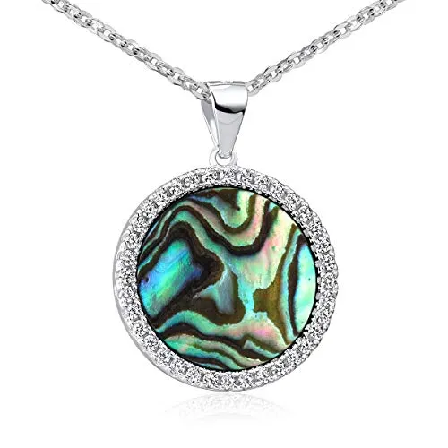 MATERIA 925 Silber Kettenanhänger grün rund - Damen Perlmutt Schmuck Muschel Zirkonia Stein mit Kette KA-456-Perlm_K97-50