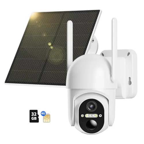 NUASI 4G LTE Überwachungskamera Aussen Akku mit SIM Karte & 32GB Speicherkarte, 2K Kabellos Solar PTZ Kamera Outdoor Ohne WLAN, Farb-Nachtsicht, 355°/100° Schwenkbar, PIR Erkennung, 2-Wege-Audio, IP66