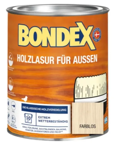 Bondex Holzlasur für Außen farblos 0,75L - Hochwertige Holzschutzlasur in 0,75L für den Außenbereich. Schützt Holzoberflächen zuverlässig und sorgt für eine seidenglänzende Optik.