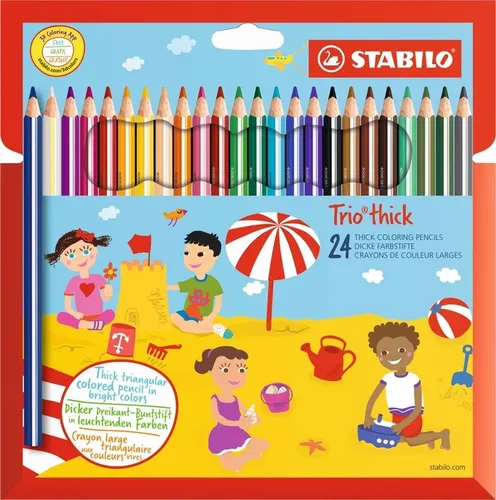 STABILO Trio Dick 24 Stück Packung - Schreibutensilien - Ergonomische, abwaschbare Buntstifte in dreieckiger Form für Rechts- und Linkshänder, ideal für kreative Kinder und kleine Künstler.