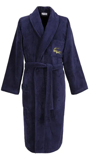 Lacoste Bademantel LRENE, Langform, Baumwolle, blau M - Eleganter Bademantel in Marineblau aus 100% Baumwolle. Mit Schalkragen und Gürtel für einen bequemen Sitz. Ideal für entspannte Stunden zu Hause.