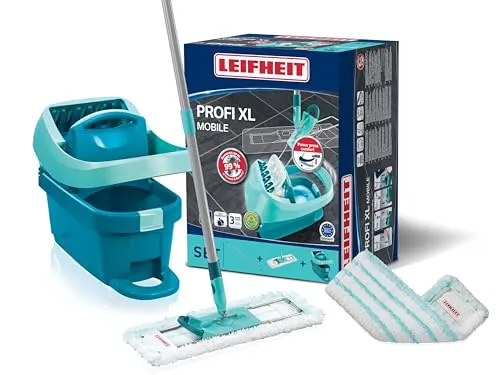 LEIFHEIT Profi XL Bodenwischer Set mit Wischtuchpresse - Sonstige Reinigungsgeräte, ideal für alle glatten Böden, mit rückenschonender Wischtuchpresse und 360° Kardangelenk für kinderleichtes Wischen ohne Bücken.