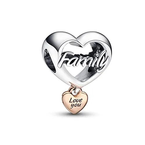 PANDORA Love You Family Herz Charm aus Sterling-Silber und rosévergoldeten Metalllegierung, Moments Collection, kompatibel Moments Armbändern, 782326C00