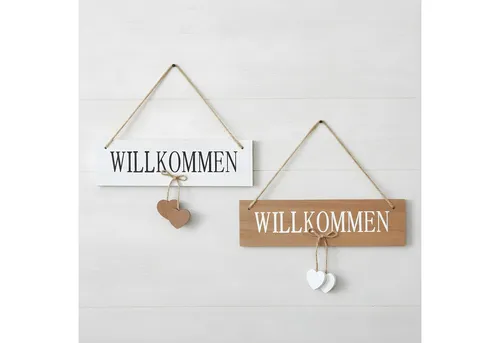 Levandeo® Wandbild, 2er Set Willkommensschilder MDF Holz Herz Türschild Willkommen