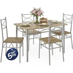 Casaria Essgruppe Paul, 5-tlg. Sitzgruppe für Esszimmer - Essgruppe aus robustem Holz und Metall, ideal für 4 Personen, mit modernem Design in Beige – perfekt für gemütliche Essen.