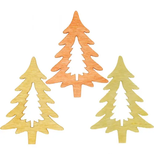 Streudeko Weihnachten Tannenbaum Holz Orange 4cm 72 Stk, 72 Stück