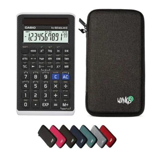 Casio fx-82 Solar II inkl. WYNGS Schutztasche Dunkelgrau - Wissenschaftlicher Taschenrechner - Basic Paket