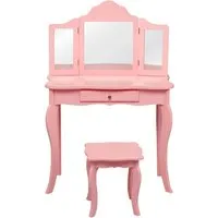 COSTWAY Kinder Schminktisch mit Hocker und Spiegel - Rosa - Schminktisch für Kinder, robust und sicher, mit abnehmbarem Spiegel und großer Schublade für Aufbewahrung. Ideal als Geschenk für kleine Mädchen, um sich wie eine Prinzessin zu fühlen.